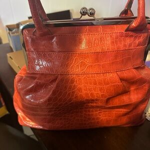 Bueno Red Crocodile-Embossed Shoulder Bag
